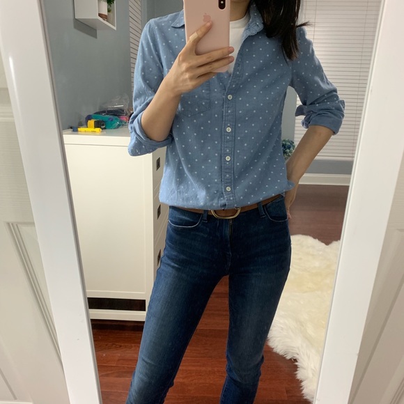 J Crew Chambray Blue Polka Dots Shirt 